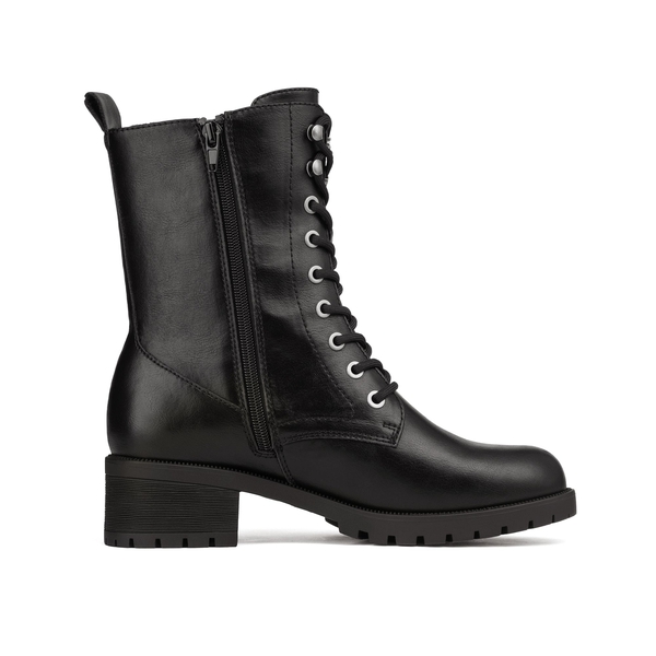 Mid Calf Chunky Lace Up Boots - BLACK PU - 1